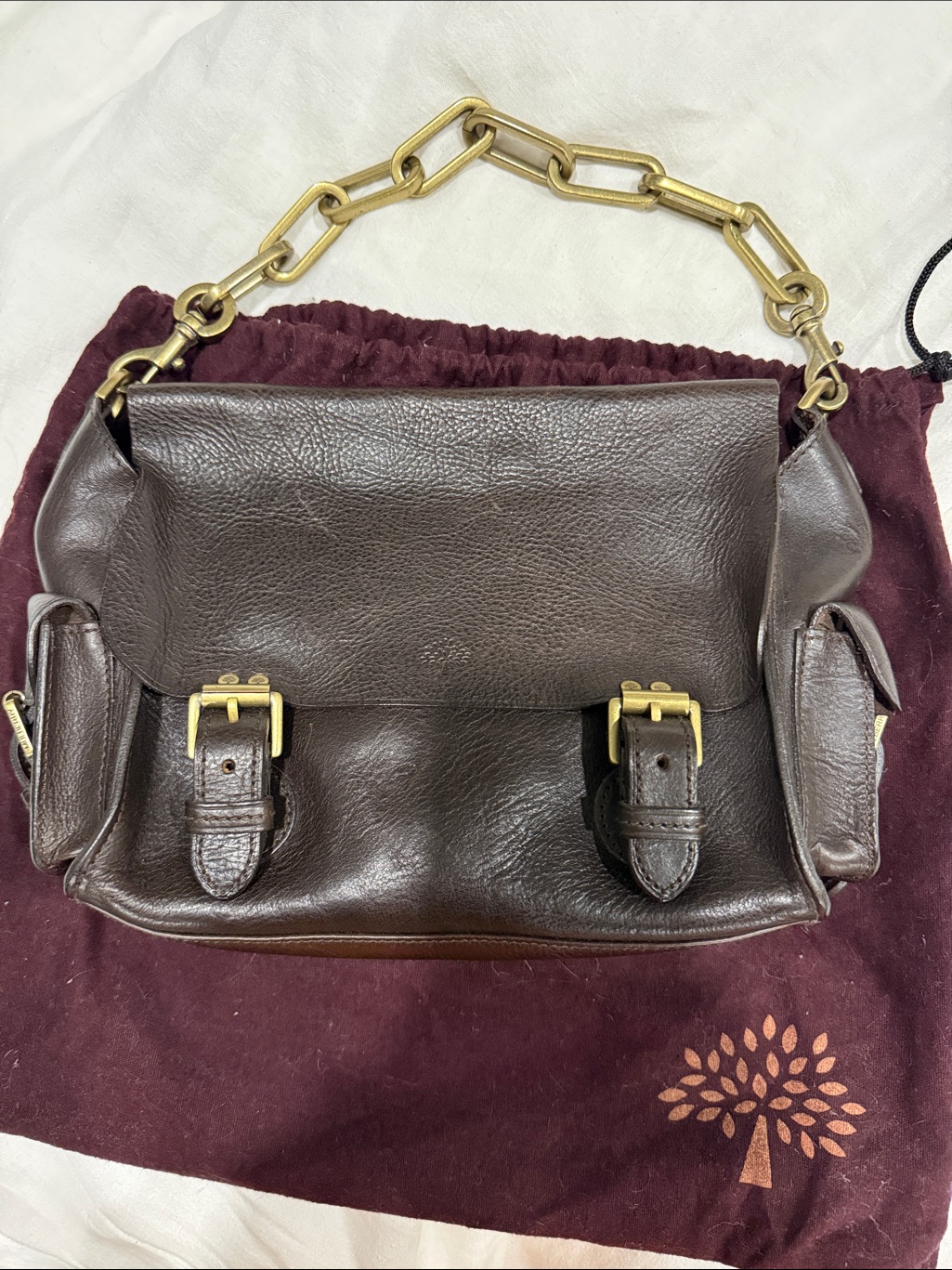Mulberry Dark Brown Leather Shoulder Bag With Gold Chain Handle